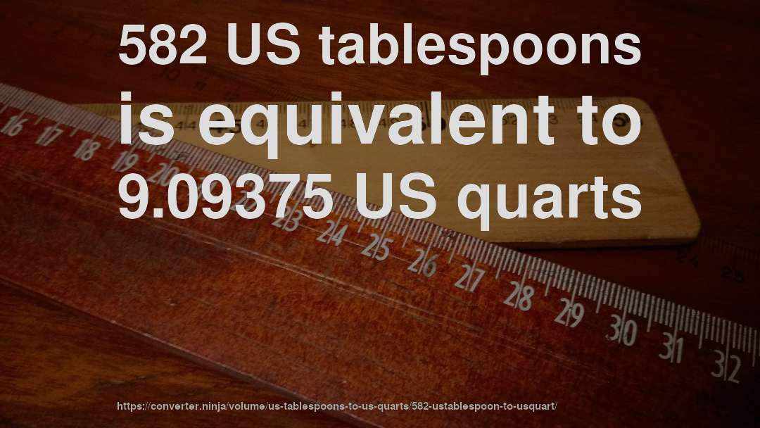 582 US tablespoons is equivalent to 9.09375 US quarts
