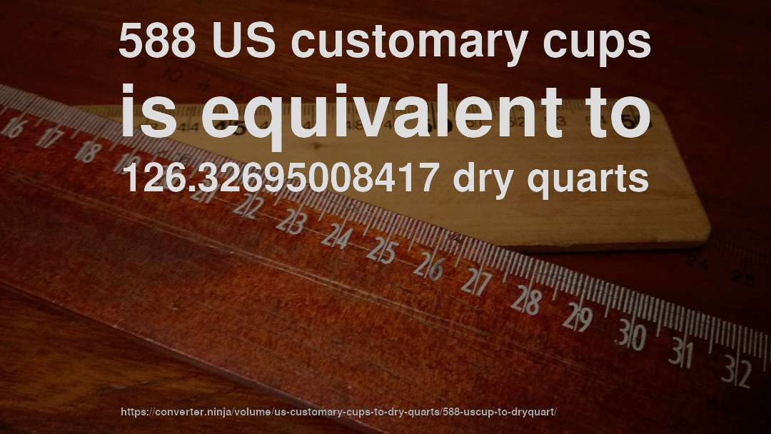 588 US customary cups is equivalent to 126.32695008417 dry quarts