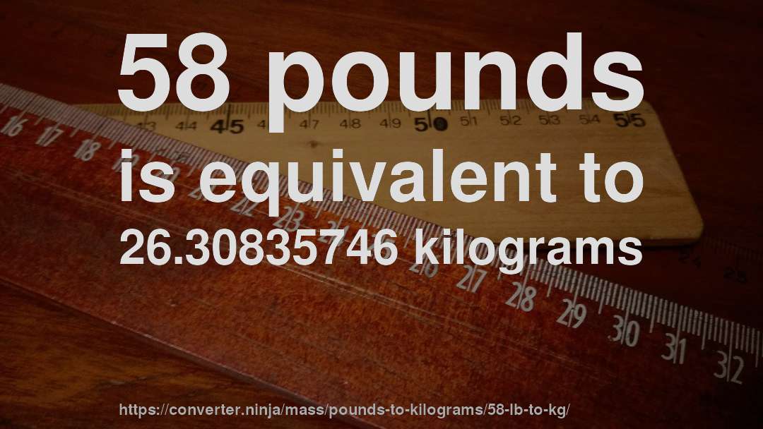 58 pounds is equivalent to 26.30835746 kilograms