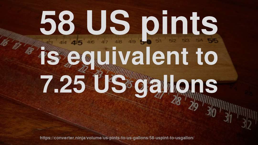 58 US pints is equivalent to 7.25 US gallons