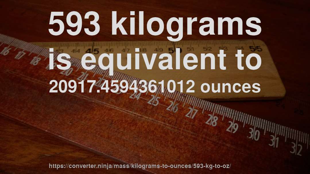 593 kilograms is equivalent to 20917.4594361012 ounces