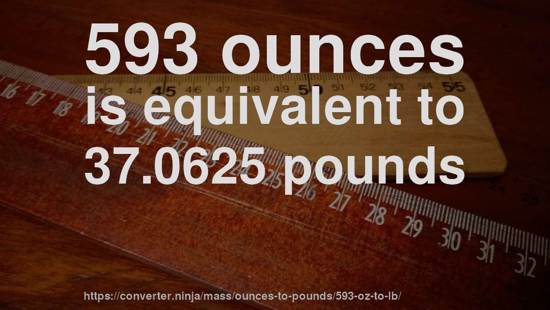 593 ounces is equivalent to 37.0625 pounds