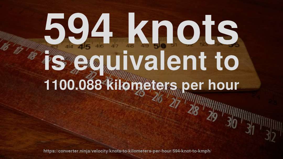594 knots is equivalent to 1100.088 kilometers per hour