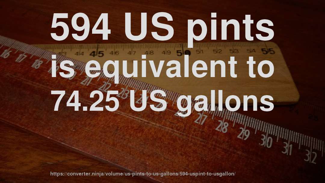 594 US pints is equivalent to 74.25 US gallons