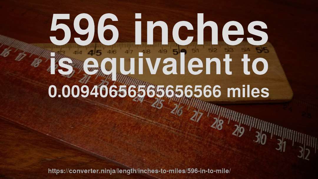 596 inches is equivalent to 0.00940656565656566 miles