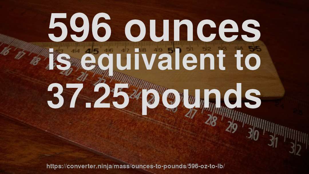 596 ounces is equivalent to 37.25 pounds
