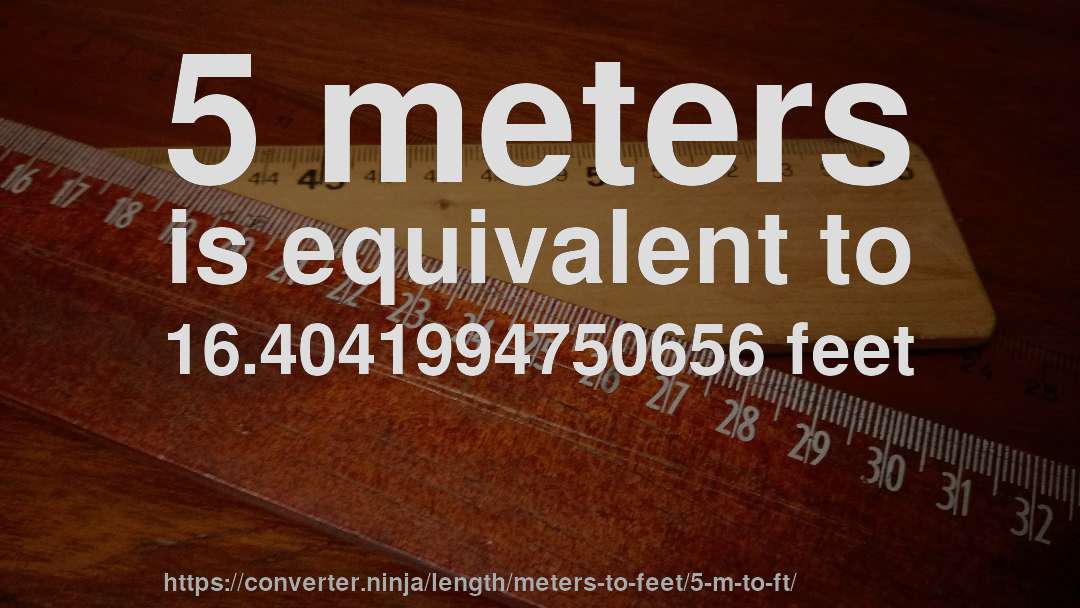 5 meters is equivalent to 16.4041994750656 feet