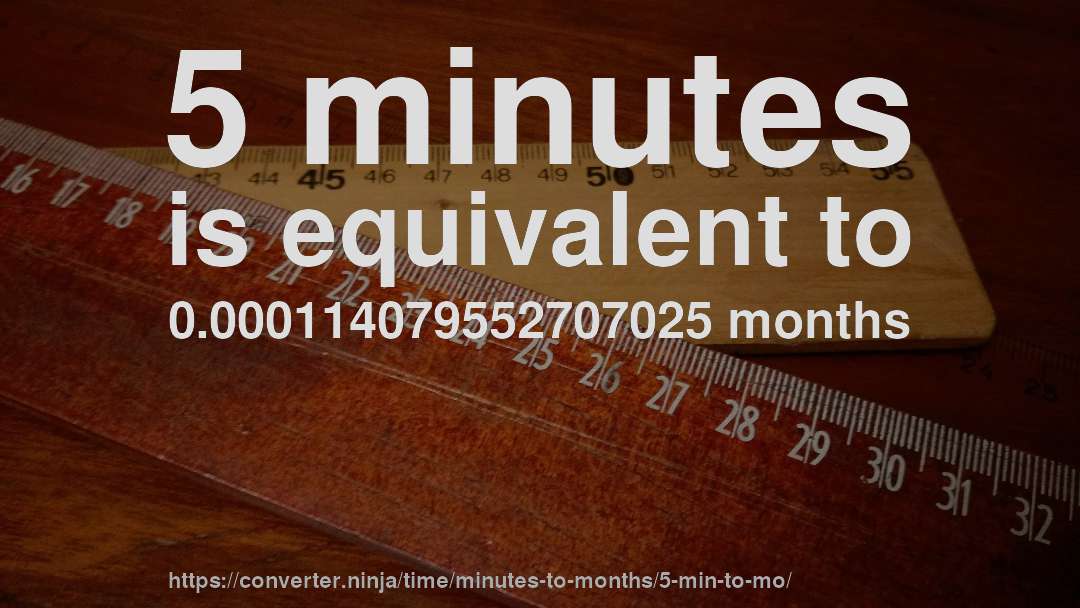 5 minutes is equivalent to 0.000114079552707025 months