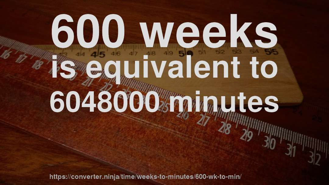 600 weeks is equivalent to 6048000 minutes