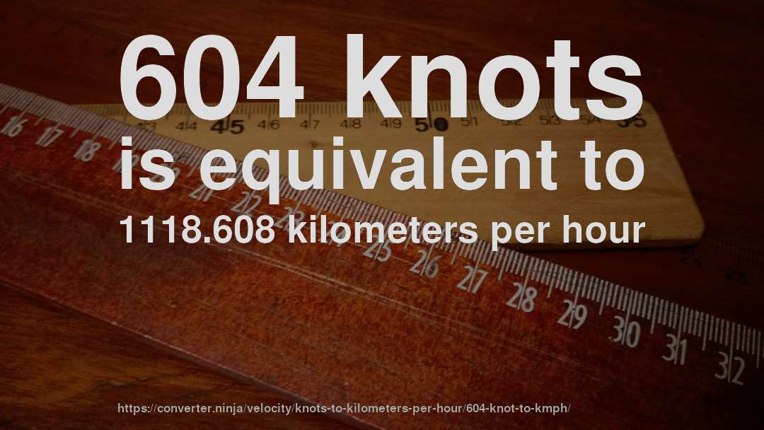 604 knots is equivalent to 1118.608 kilometers per hour