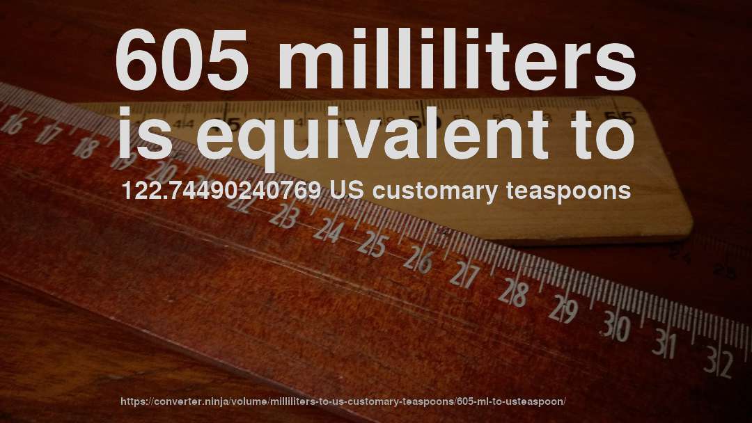 605 milliliters is equivalent to 122.74490240769 US customary teaspoons