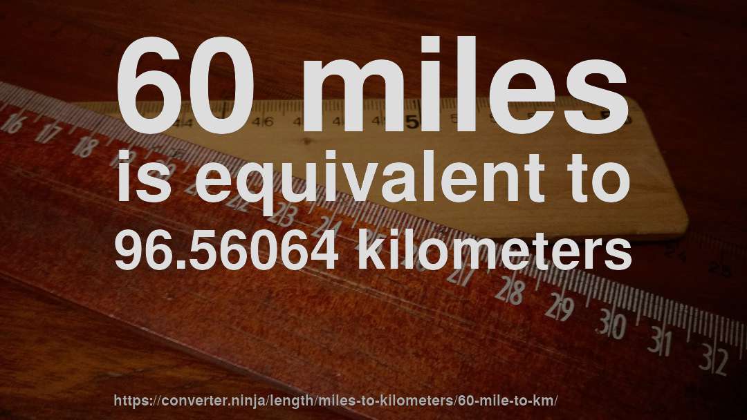 60 miles is equivalent to 96.56064 kilometers