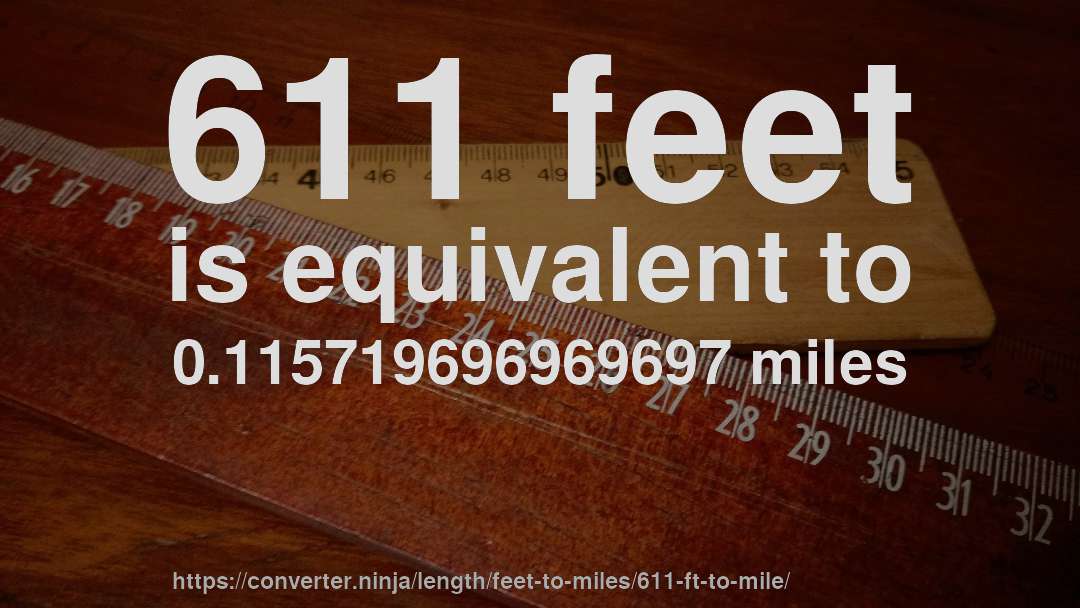 611 feet is equivalent to 0.115719696969697 miles