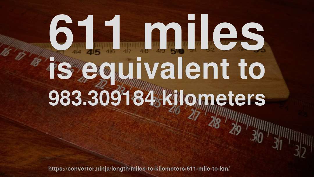 611 miles is equivalent to 983.309184 kilometers