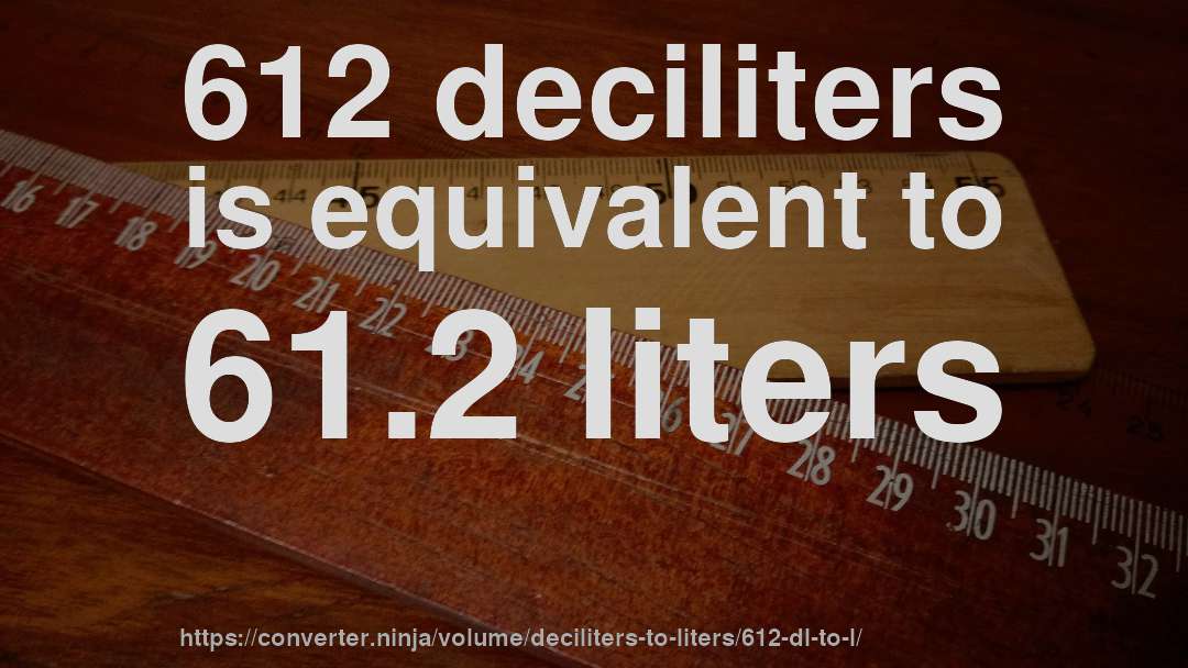 612 deciliters is equivalent to 61.2 liters