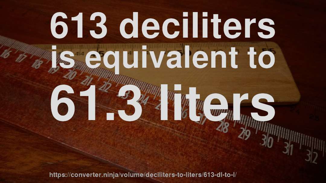 613 deciliters is equivalent to 61.3 liters