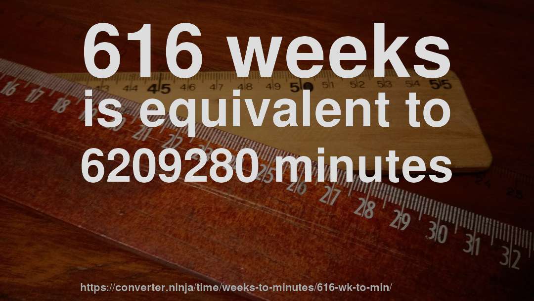 616 weeks is equivalent to 6209280 minutes