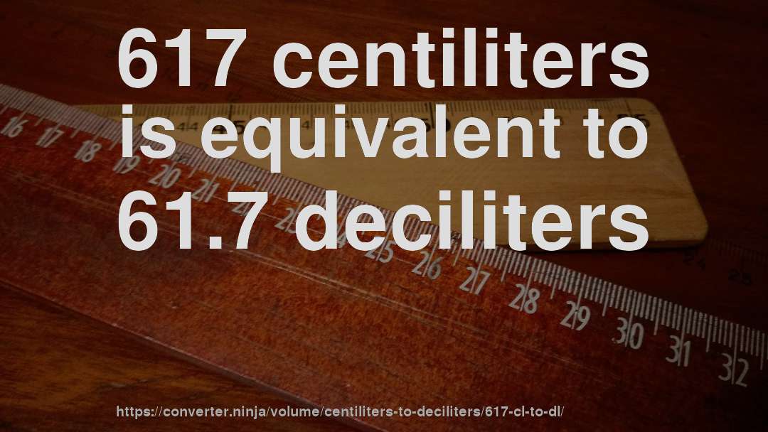 617 centiliters is equivalent to 61.7 deciliters