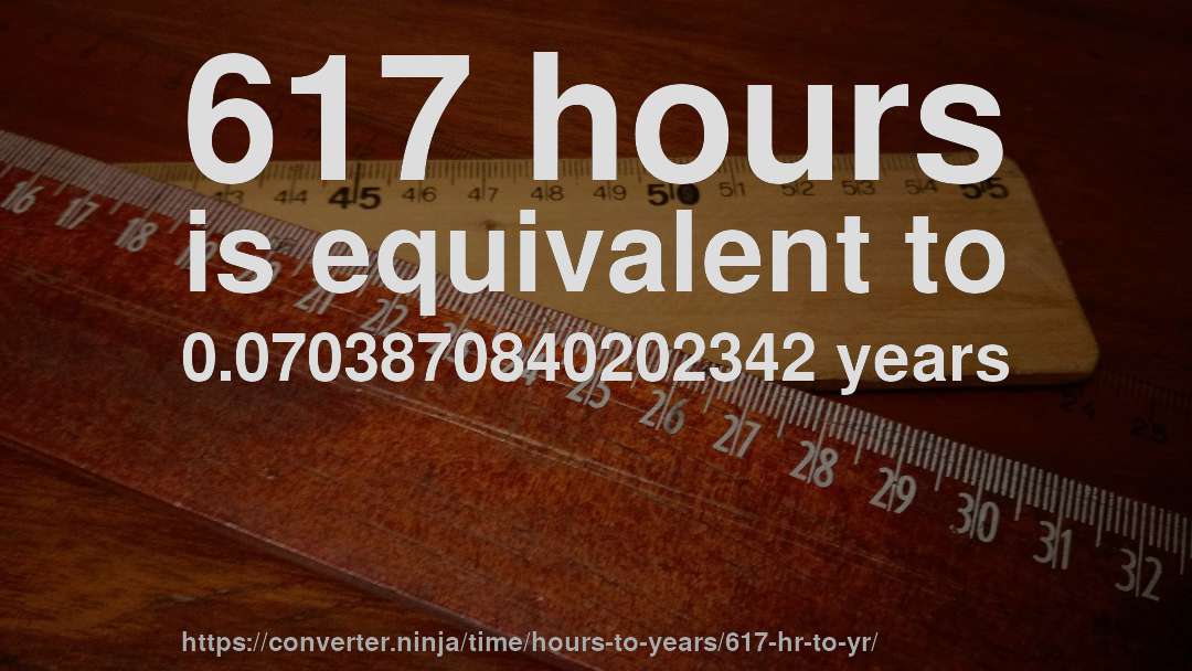 617 hours is equivalent to 0.0703870840202342 years