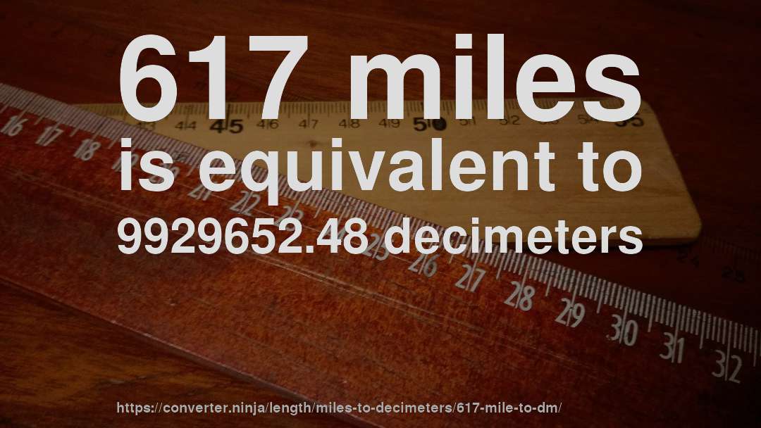 617 miles is equivalent to 9929652.48 decimeters