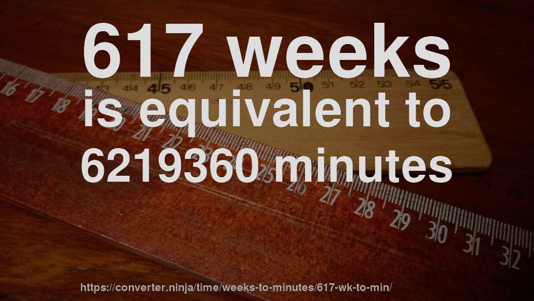 617 weeks is equivalent to 6219360 minutes