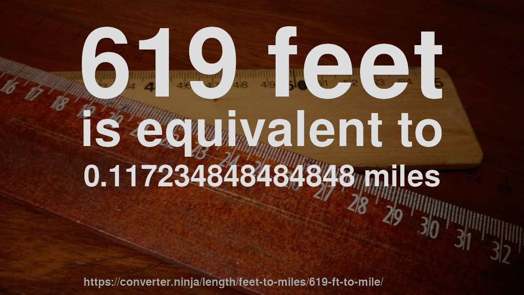 619 feet is equivalent to 0.117234848484848 miles