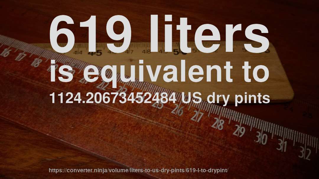 619 liters is equivalent to 1124.20673452484 US dry pints