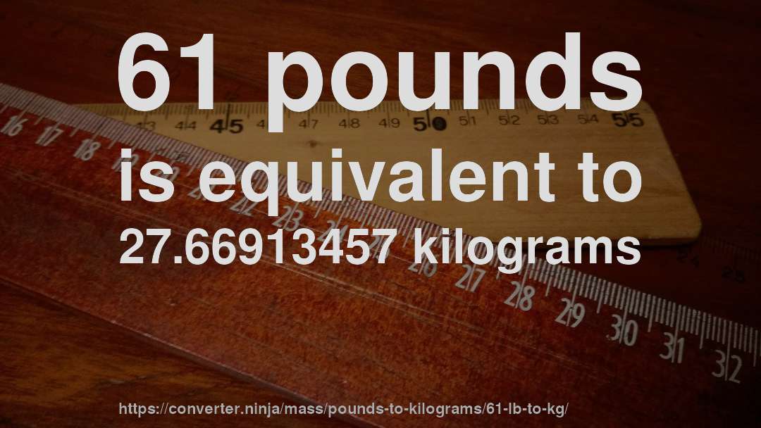 61 pounds is equivalent to 27.66913457 kilograms