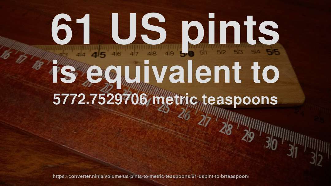 61 US pints is equivalent to 5772.7529706 metric teaspoons