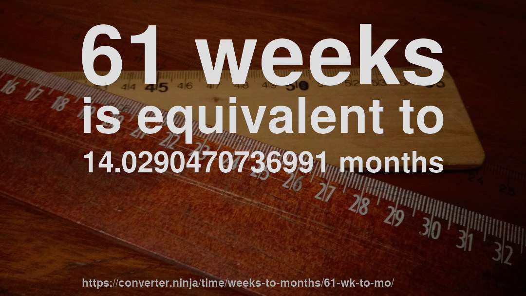 61 weeks is equivalent to 14.0290470736991 months