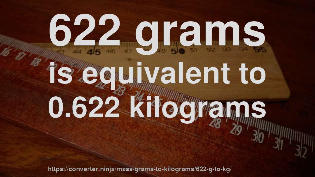 622 grams is equivalent to 0.622 kilograms