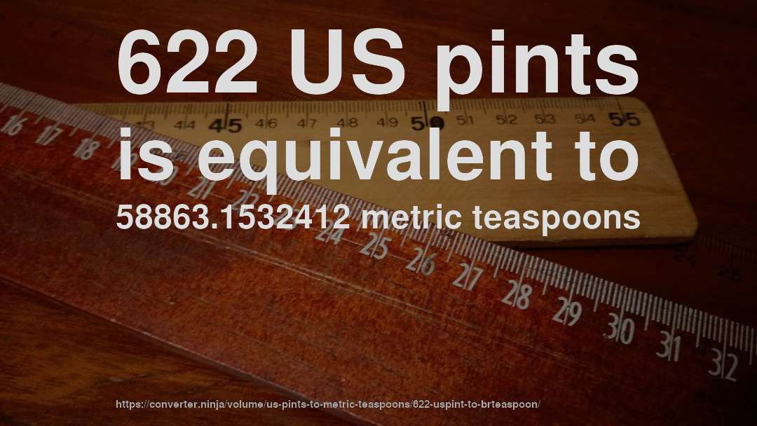 622 US pints is equivalent to 58863.1532412 metric teaspoons