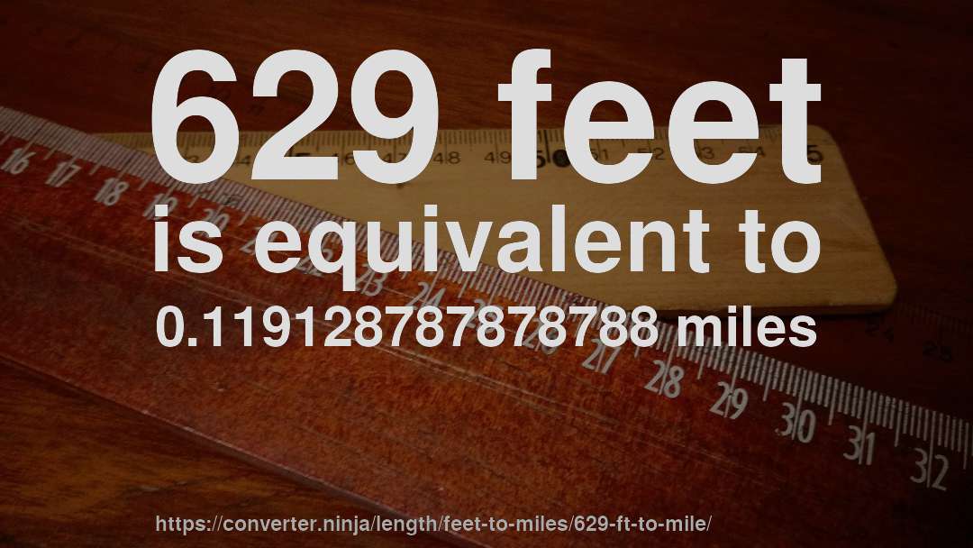 629 feet is equivalent to 0.119128787878788 miles