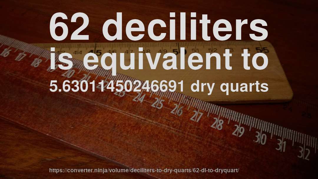 62 deciliters is equivalent to 5.63011450246691 dry quarts