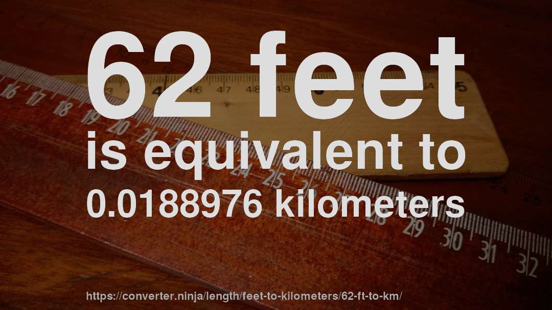 62 feet is equivalent to 0.0188976 kilometers