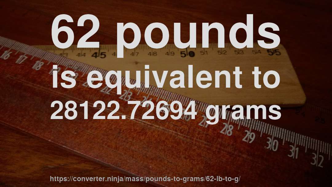 62 pounds is equivalent to 28122.72694 grams