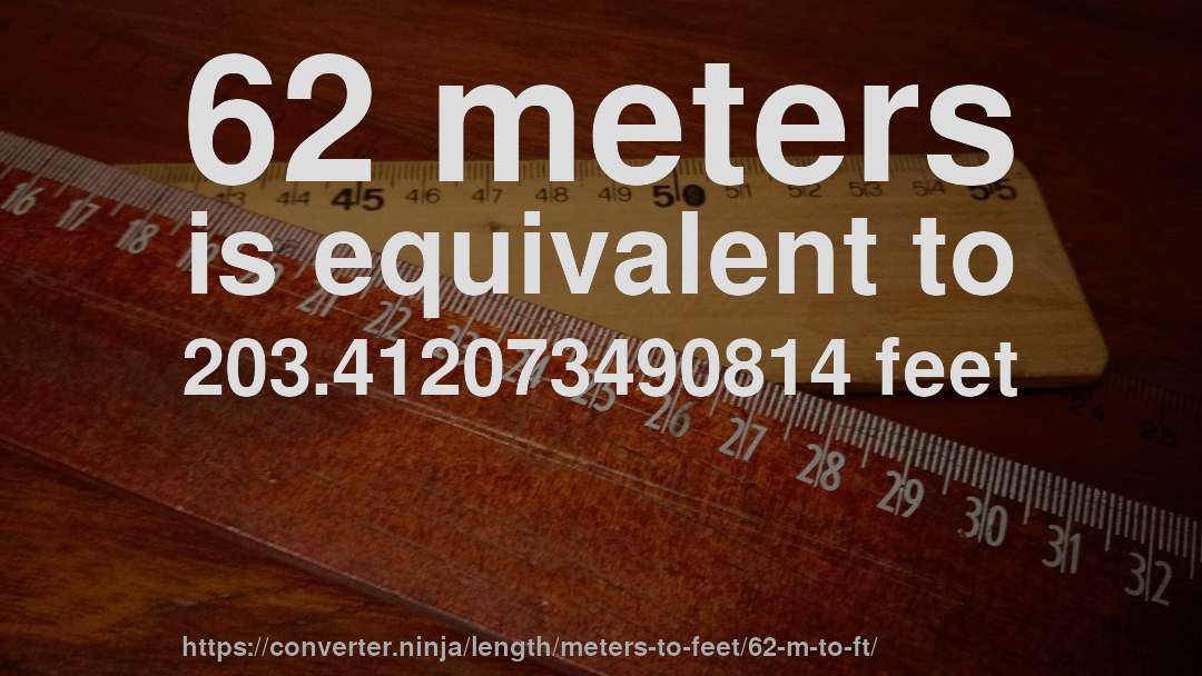 62 meters is equivalent to 203.412073490814 feet