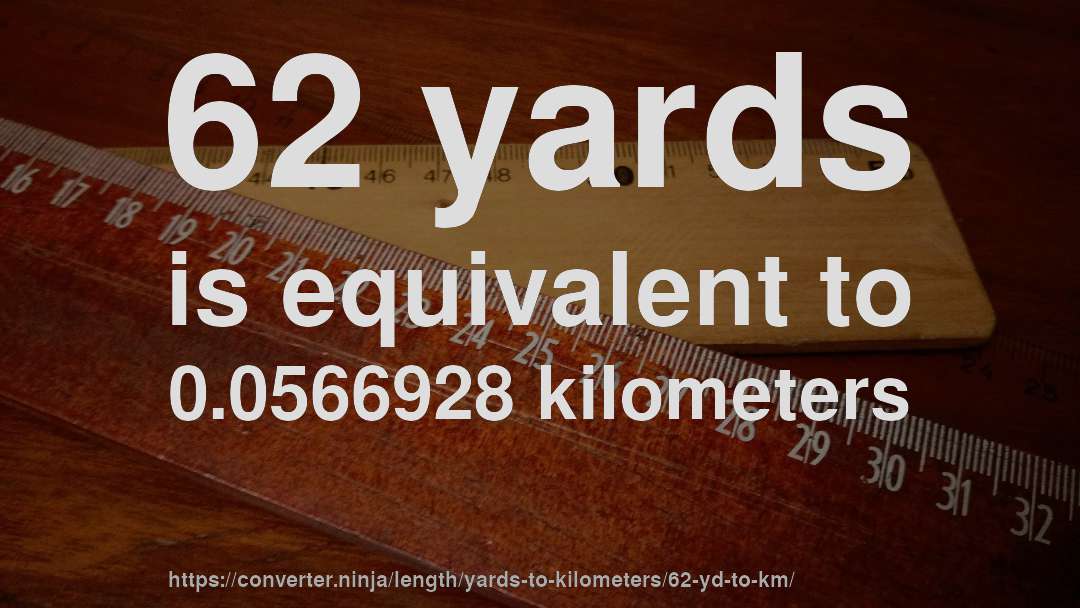 62 yards is equivalent to 0.0566928 kilometers