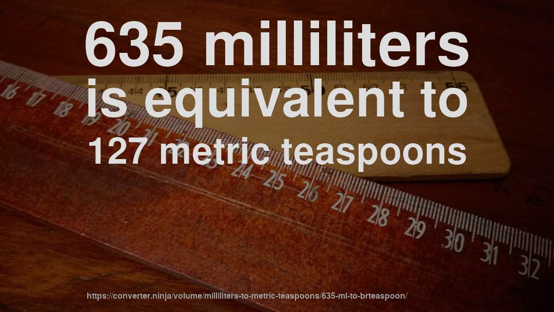 635 milliliters is equivalent to 127 metric teaspoons
