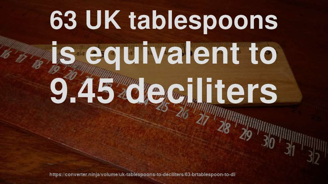 63 UK tablespoons is equivalent to 9.45 deciliters