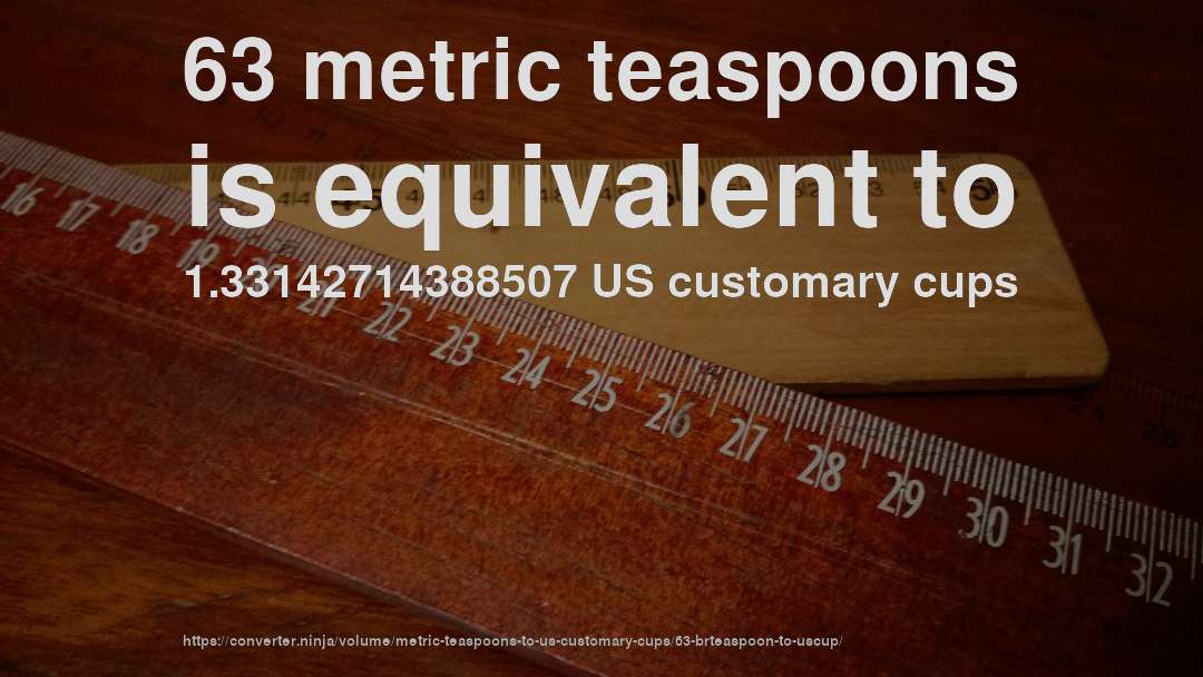 63 metric teaspoons is equivalent to 1.33142714388507 US customary cups