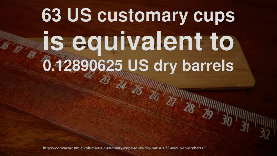 63 US customary cups is equivalent to 0.12890625 US dry barrels