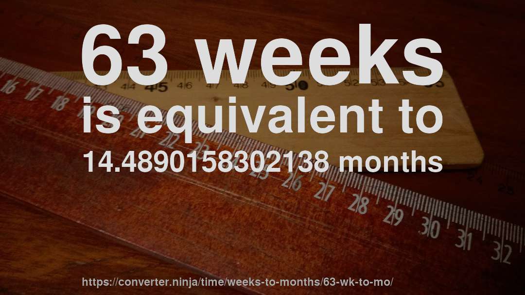 63 weeks is equivalent to 14.4890158302138 months