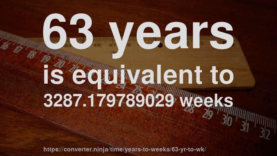 63 years is equivalent to 3287.179789029 weeks