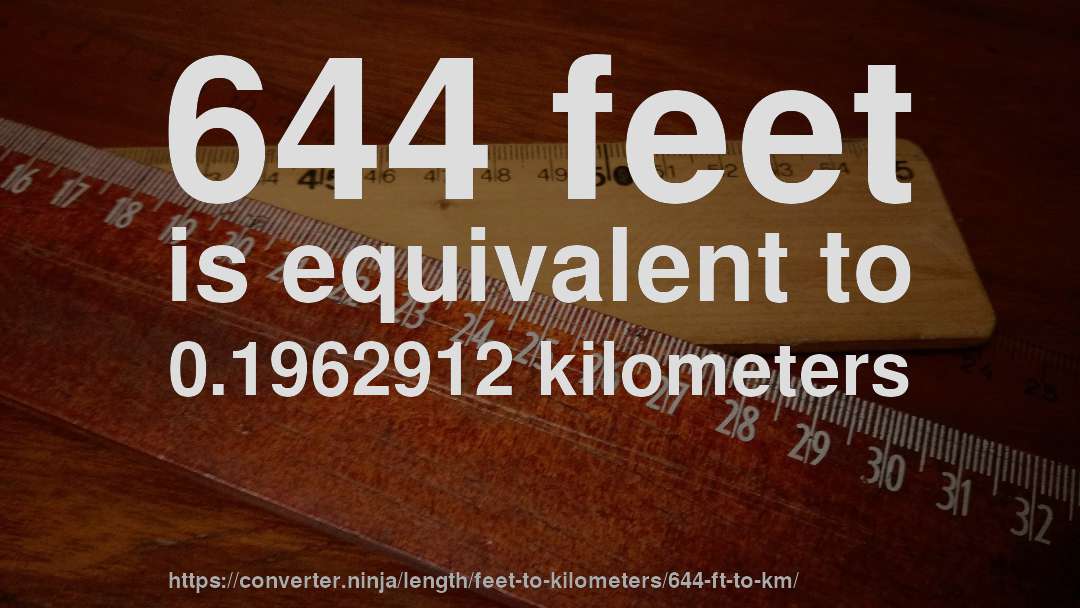 644 feet is equivalent to 0.1962912 kilometers