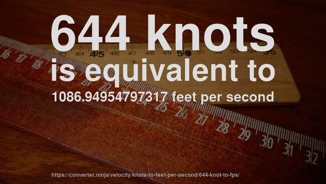 644 knots is equivalent to 1086.94954797317 feet per second