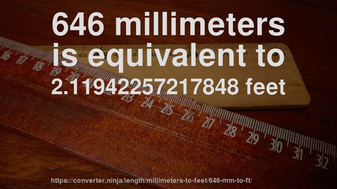 646 millimeters is equivalent to 2.11942257217848 feet