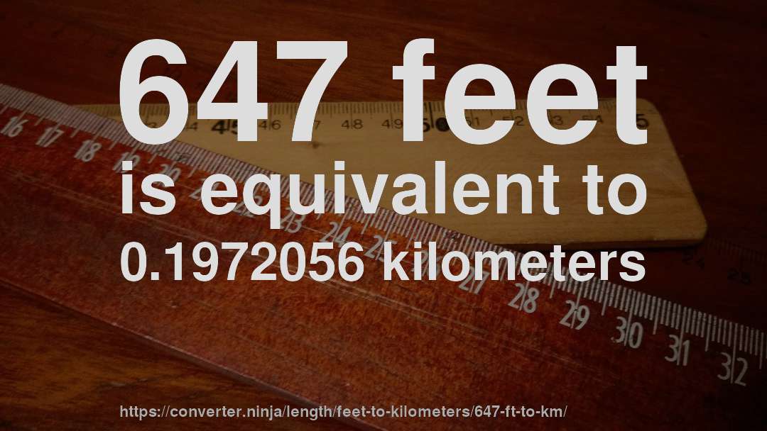 647 feet is equivalent to 0.1972056 kilometers