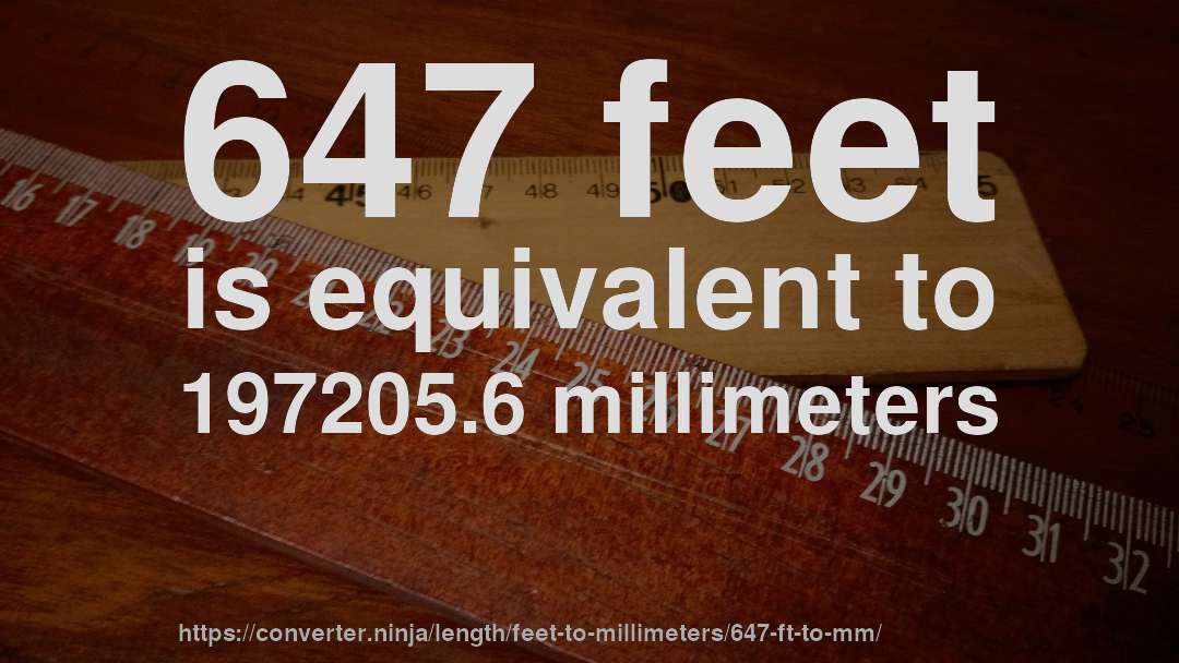 647 feet is equivalent to 197205.6 millimeters