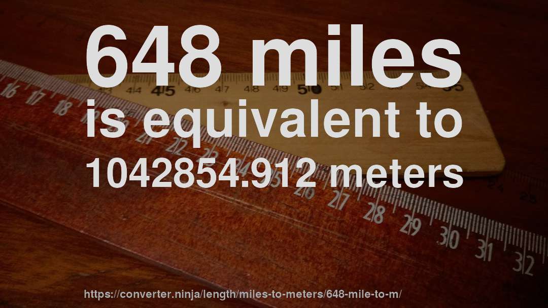 648 miles is equivalent to 1042854.912 meters